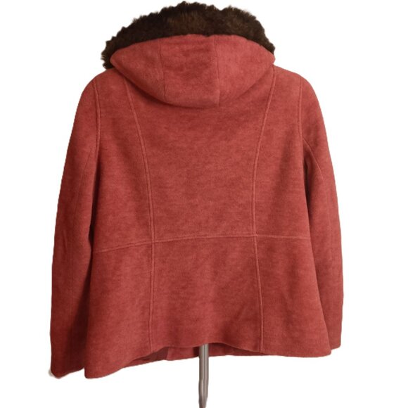 L.L. Bean Wool Blend Fleece Walking Coat Rose Pink Fur Hood Women’s Petite M - Picture 3 of 15